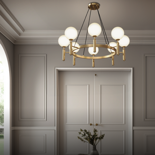 Kristy Luminaire LED Lustre Moderne Verre/Métal Doré/Blanc Salon