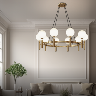 Kristy Luminaire LED Lustre Moderne Verre/Métal Doré/Blanc Salon