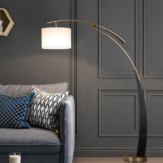 Mira Design Italien Lampadaire Arc Moderne Métal/Tissu Noir/Doré Salon