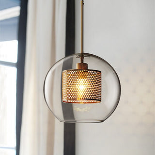 Vorinor Suspension Globe/Cylindre Moderne. Métal/Verre. Doré/Argent. Salon-Luire