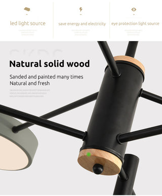 Arisha Suspension Ronde/Linéaire Moderne, Métal/Bois, Doré/Blanc/Gris, Salon