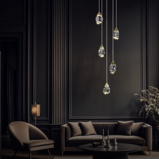 Kristy Luminaire Or Suspension Verre/Métal Pierres Chambre/Salon
