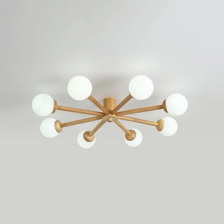 Muto Plafonnier Boule Moderne, Bois/Verre, Bois, Salon
