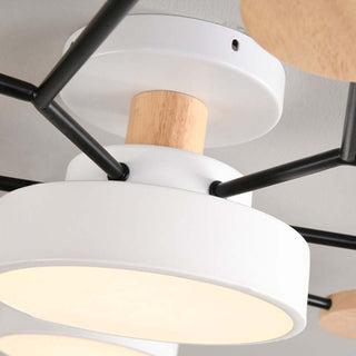 Arisha Plafonnier Rond Moderne, Métal/Bois, Blanc/Vert/Gris, Salon