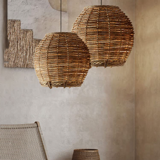 Ritta Suspension Luminaire LED Bois Rotin Salon/Salle à Manger