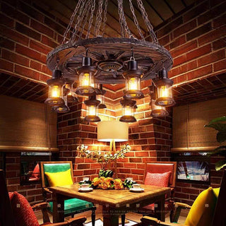 Epoch Ronde Vintage LED Lustre Bois/Métal/Verre Salon Cuisine