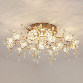 Arisha Design LED Plafonnier Fleur Art Deco Métal/Verre Doré Salon/Chambre à Coucher