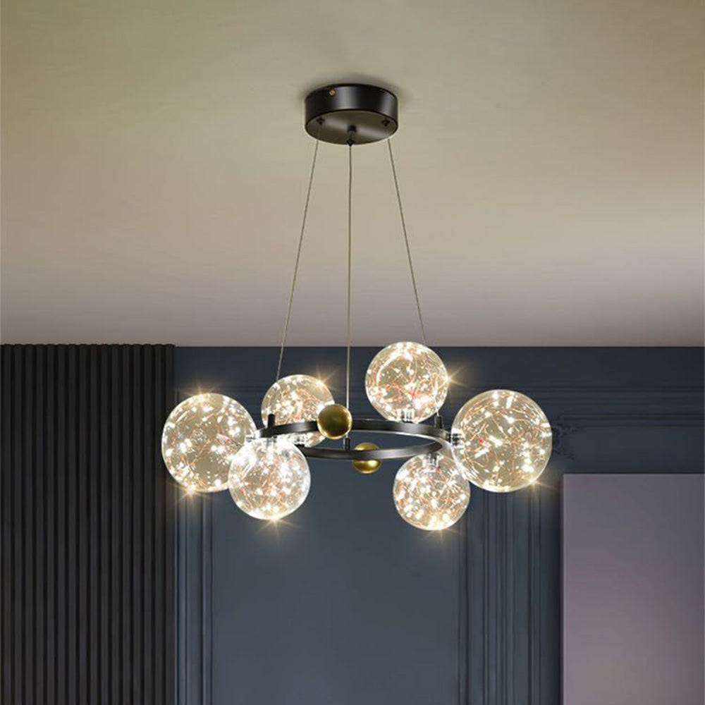 Valentina Suspension Boule Moderne, Métal/Verre, Doré/Noir, Salon