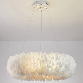 O'Moore Suspension Rond Moderne, Acrylique/Métal/Plume, Blanc, Chambre