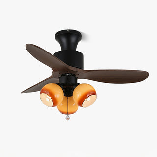 Ventilateur de Plafond Veloria Vintage en Verre et Bois avec Lumière