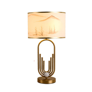 Mira Lampe de Table/Lampadaire Paysage Moderne, Métal/Tissu, Or, Salon