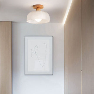 Arisha Moderne LED Plafonnier Dôme Bois Verre Salon Salle à Manger