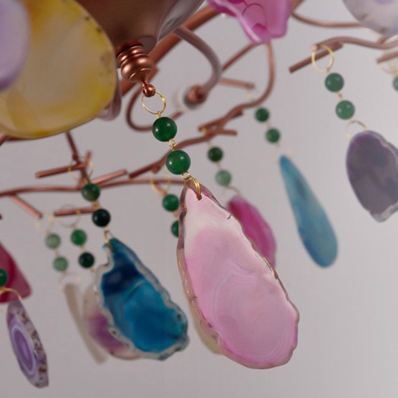 Valentina Art LED Suspension Doré Rosé Métal Pierre d'Agate Salon