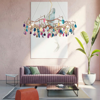 Valentina Art LED Suspension Doré Rosé Métal Pierre d'Agate Salon
