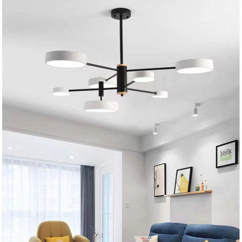 Arisha Suspension Ronde/Linéaire Moderne, Métal/Bois, Doré/Blanc/Gris, Salon
