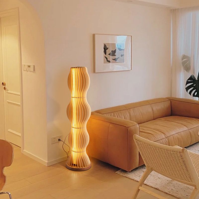 Muto Lampadaire Vague Moderne, Bois, Kaki, Salon