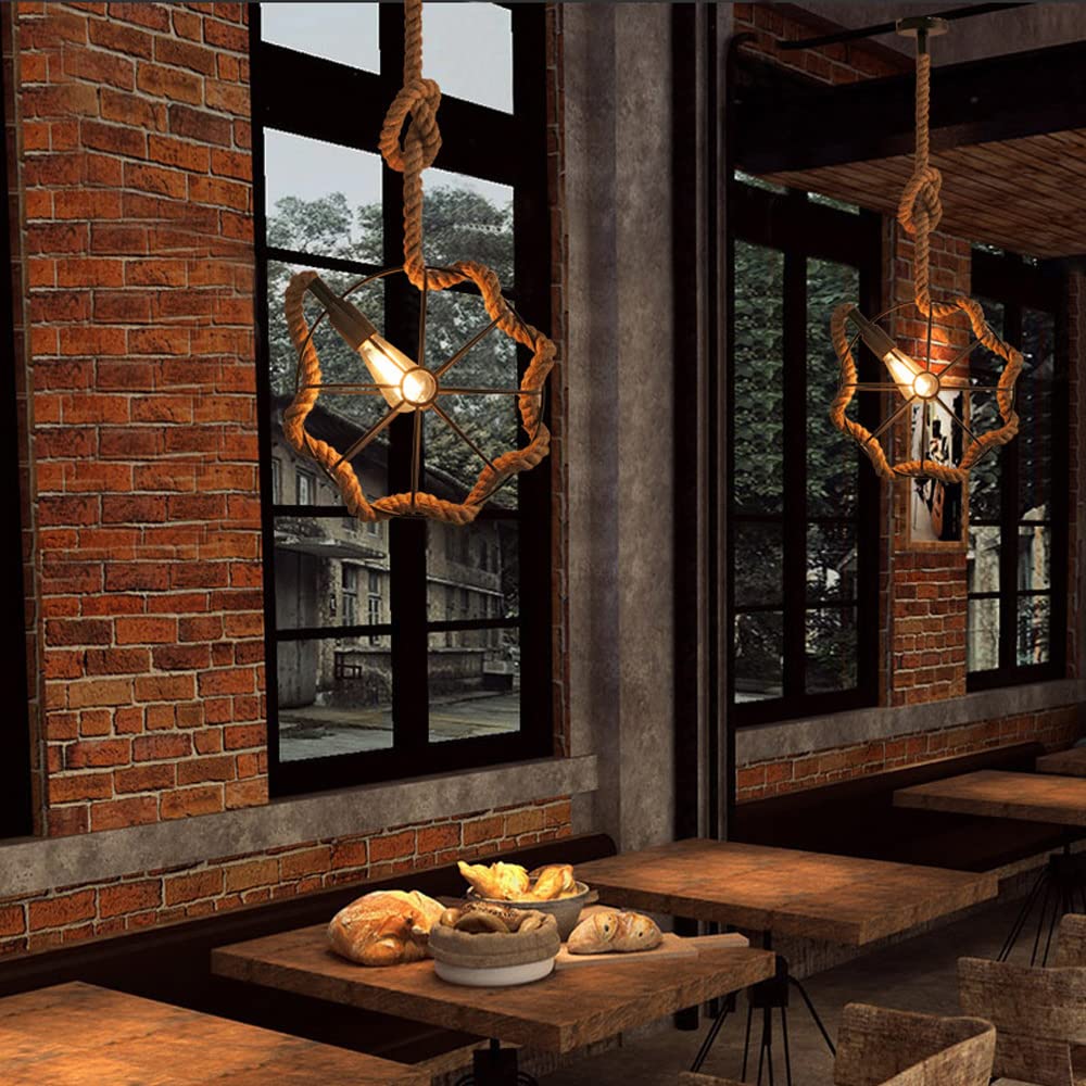Epoch Suspension LED Rétro en Métal Noir/Barre de Corde/Salon