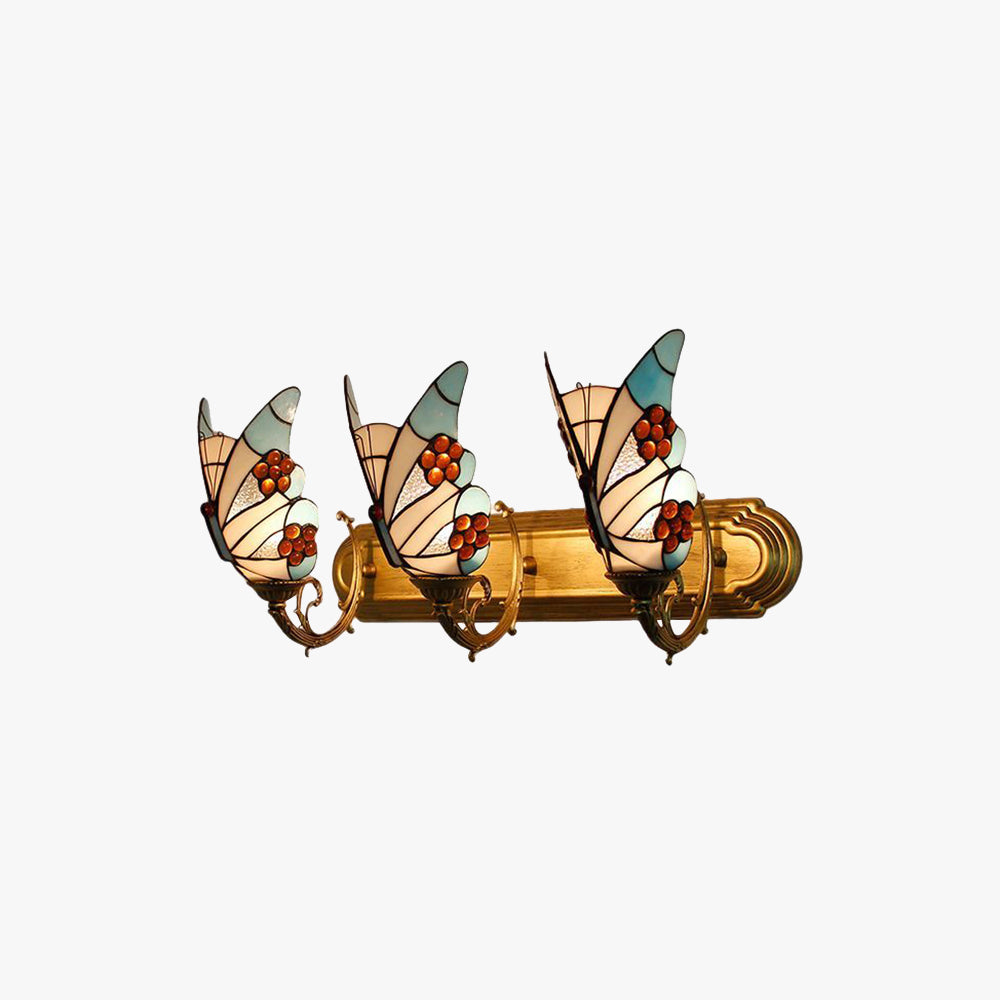 Arisha Applique Murale Papillon Tiffany, Métal/Verre, Bleu/Rouge/Multi-Couleurs/Bleu Clair
