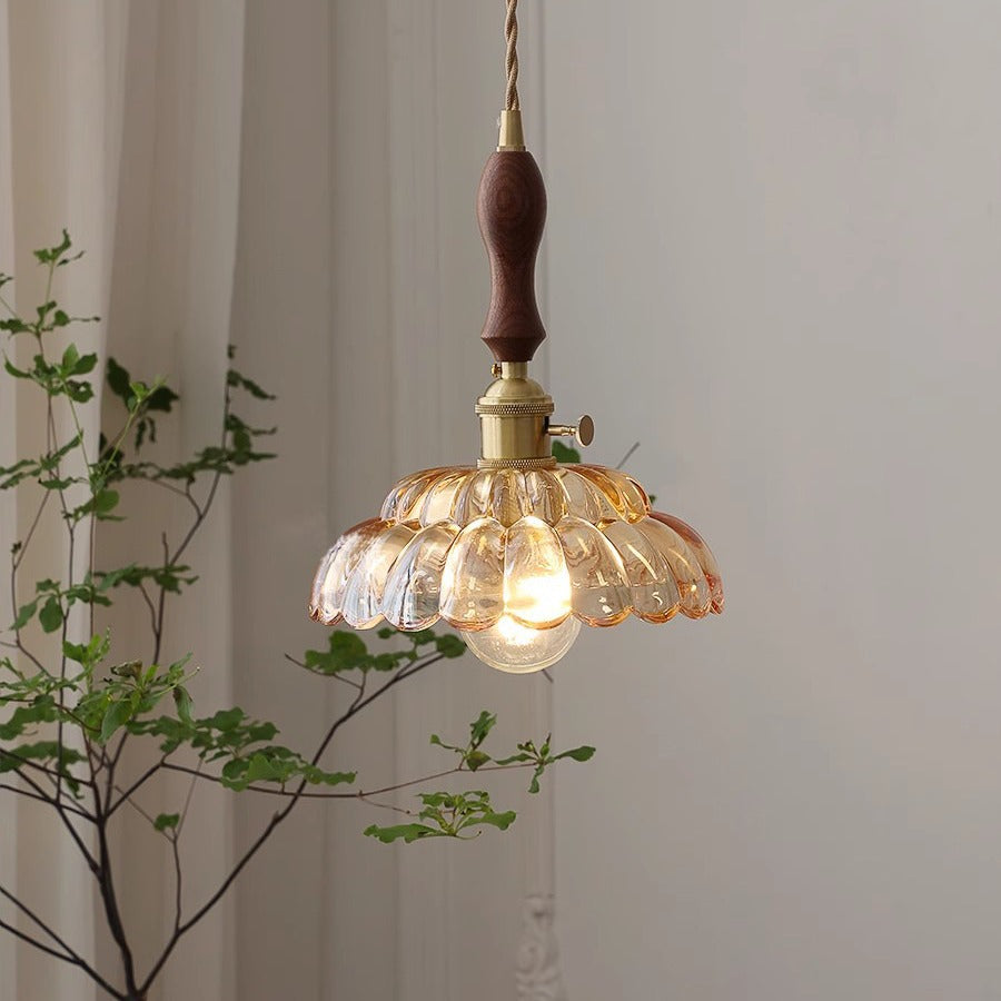 Valentina Moderne LED Suspension Bois Métal/Verre Chambre À Coucher