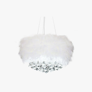 O'Moore Suspension Tambour Magnifique, Métal/Plume/Cristal, Blanc, Chambre à Coucher/Salon