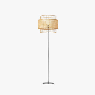 Ritta Lampadaire Anneau Simple, Métal/Rotin, Bois, Salon/Salle à Manger