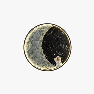Aria Applique Murale Moderne Astronaute Lune, Métal, Noir, Chambre/Salon