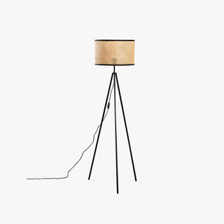 Ritta Lampadaire Trépied Moderne, Métal/Rotin, Bois, Salon