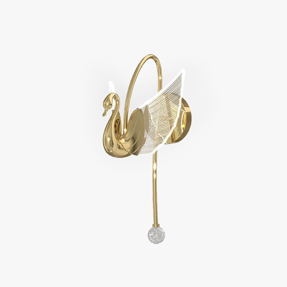 Arisha Applique Murale LED Design Cygne Art Deco Métal/Acrylique Or/Doré Rose Salon/Bureau