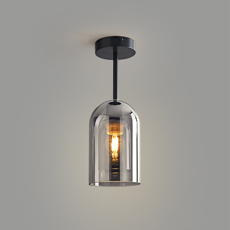 Arisha Plafonnier Cylindre Moderne, Cuivre/Verre, Cognac/Gris Fumé, Salon