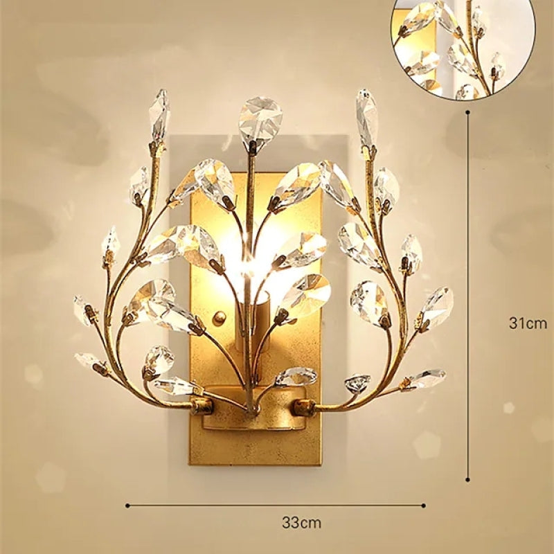 Ray Applique Murale Branche Vintage, Métal/Cristal, Noir/Doré, Salon