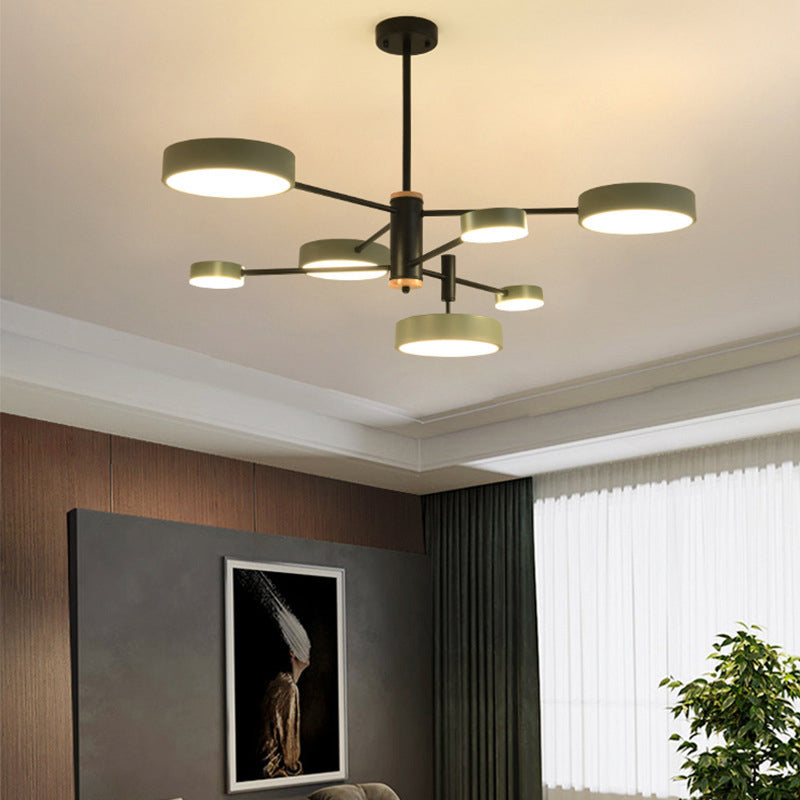 Arisha Suspension Ronde/Linéaire Moderne, Métal/Bois, Doré/Blanc/Gris, Salon
