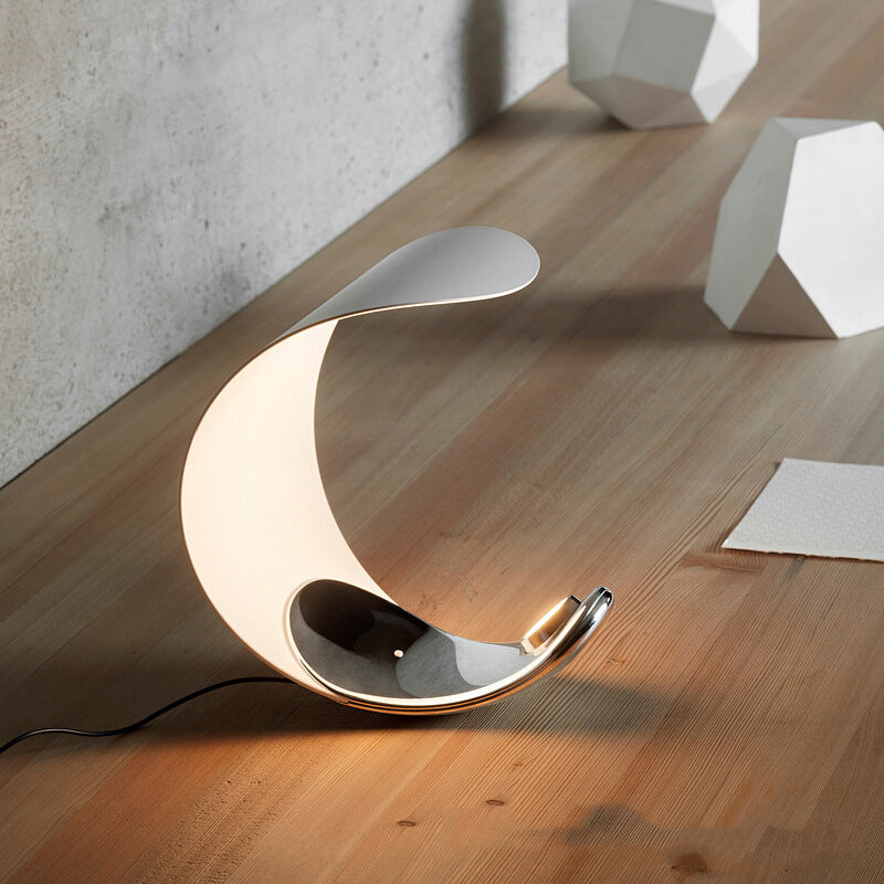 Aria Lampe de Table Lune Moderne, Métal/Acrylique, Blanc, Salon