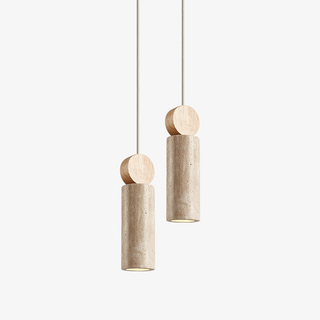 Travertine Cylinder Disc Pendant Light-Neutral Decor