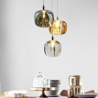 Livenel Suspension Ronde Moderne. Métal/Verre. Ambre/Claire/Gris Fumé. Salon-Luire