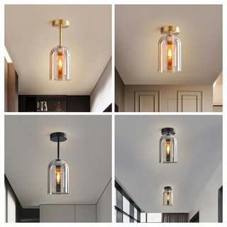 Arisha Plafonnier Cylindre Moderne, Cuivre/Verre, Cognac/Gris Fumé, Salon