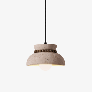Travertine Wooden Bead Pendant Lamp-Neutral Decor