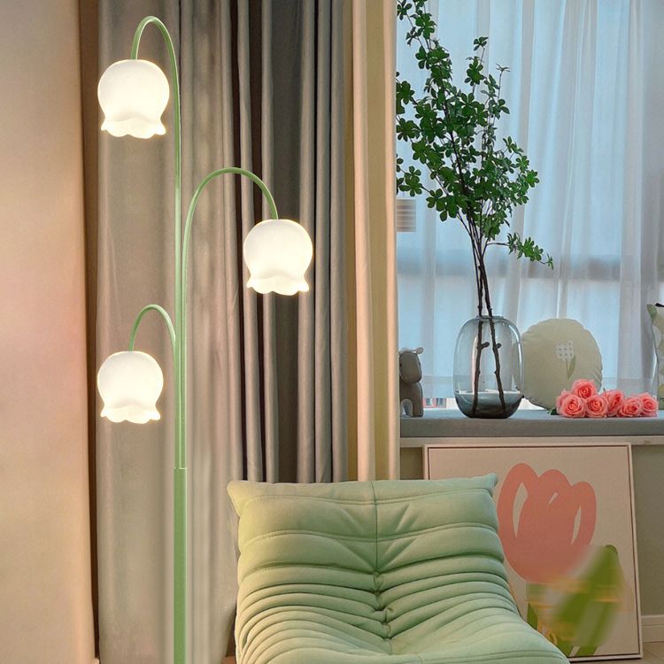Arisha Lampadaire Fleur/Multi Art Deco, Métal/Verre, Blanc, Salon