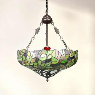 Tiffany Vintage Fleur LED Suspension Tachée Verre Métal Bar