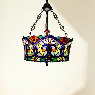 Tiffany Vintage Fleur LED Suspension Tachée Verre Métal Bar