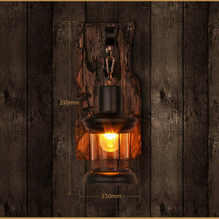 Silva Applique Murale Lanterne Industrielle/Rétro, Métal/Bois, Bronze, Salon