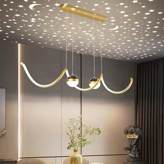Arisha Suspension Linéaire Nordique, Métal/Acrylique, Noir/Blanc/Doré, Salon