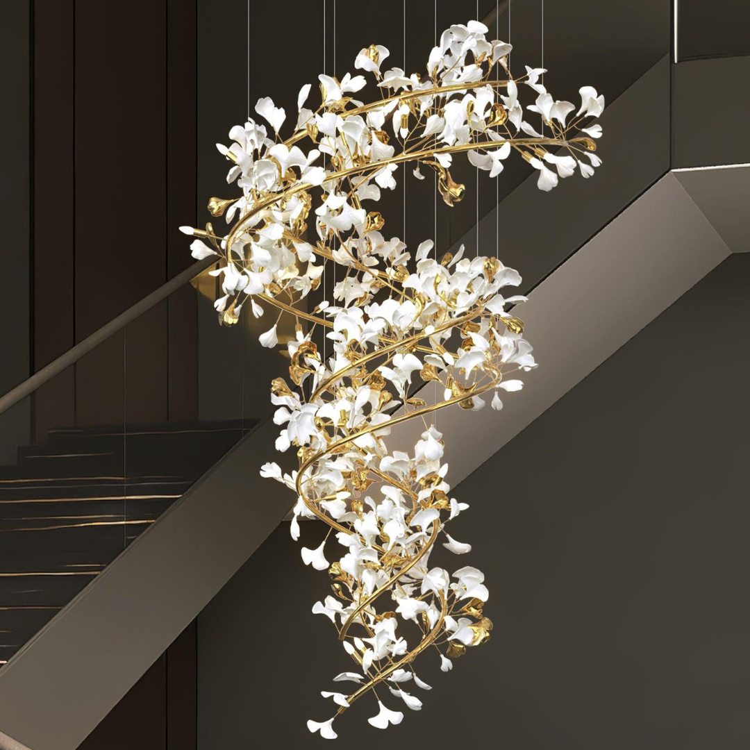 Olivia Lustre Fleur AntGlo Moderne , Métal/Céramique, Or, Escalier