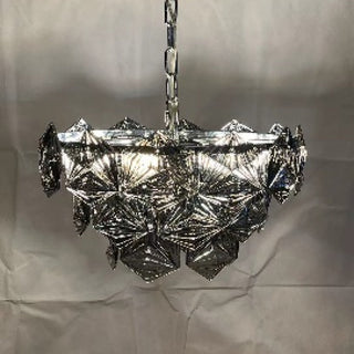 Kristy Lustre Hexagone Cristal, Métal/Cristal, Dégagé/Gris Fumé/Glaçage/Champagne, Salon