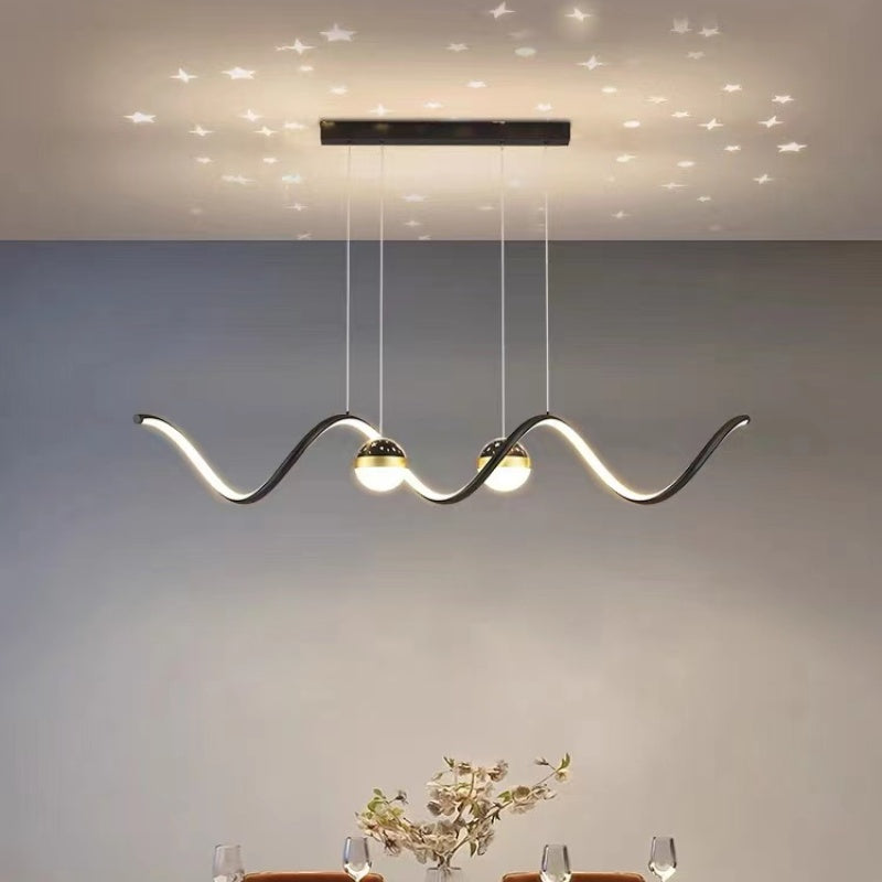 Arisha Suspension Linéaire Nordique, Métal/Acrylique, Noir/Blanc/Doré, Salon