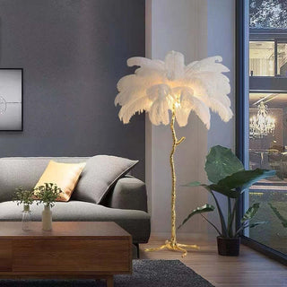 Lampadaire Fleur Luxe Plume/Métal Coloré Salon-Luire