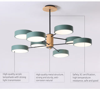 Arisha Plafonnier Cylindre Art Deco, Métal/Bois, Blanc/Vert/Gris, Salon