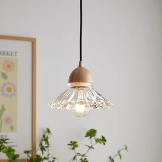 Valentina Rétro LED Suspension Bois Verre Salon/Chambre À Coucher