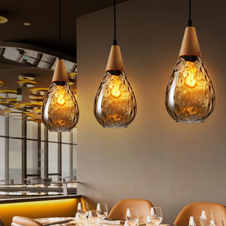 Salen Vintage LED Suspension Ambre Verre Bois Chambre à coucher-Luire