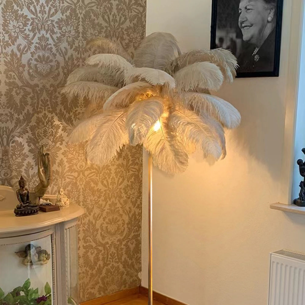 O'Moore Lampadaire Arbre Design Plume/Métal Blanc/Rose/Khaki Salon