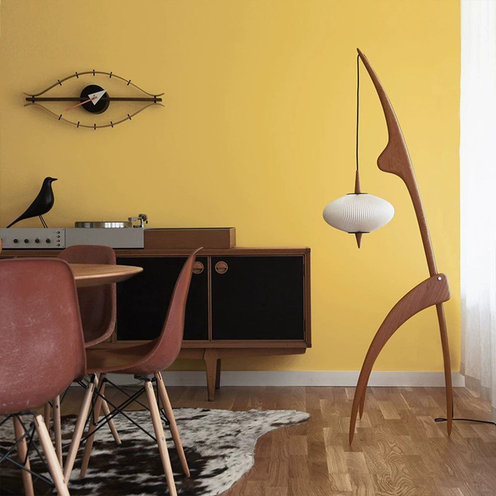 Ritta Lampadaire Rond Vintage Bois/Tissu Bois/Noyer, Salon